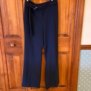 White House Black Market Wide Leg Pin Striped Trouser Dress/Career Fluid, Belted